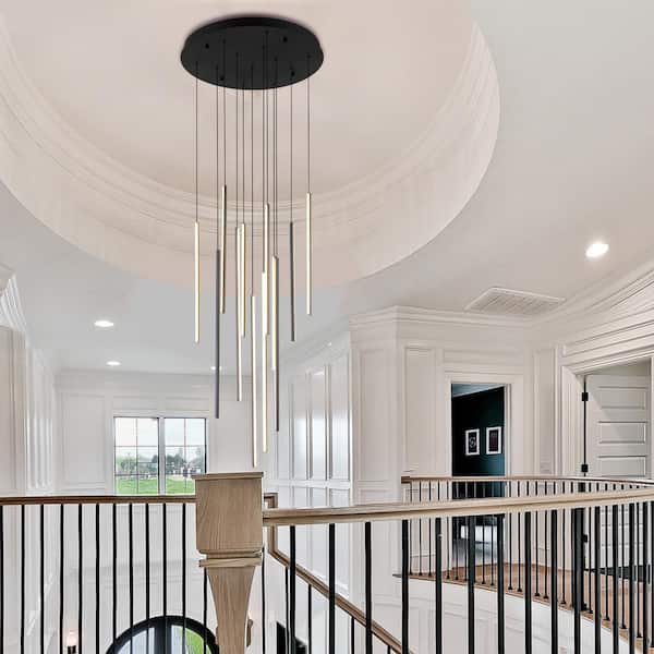 12-Light 116-Watt Integrated LED Minimalistic Matte Black Kitchen Island Pendant Adjustable Chandelier