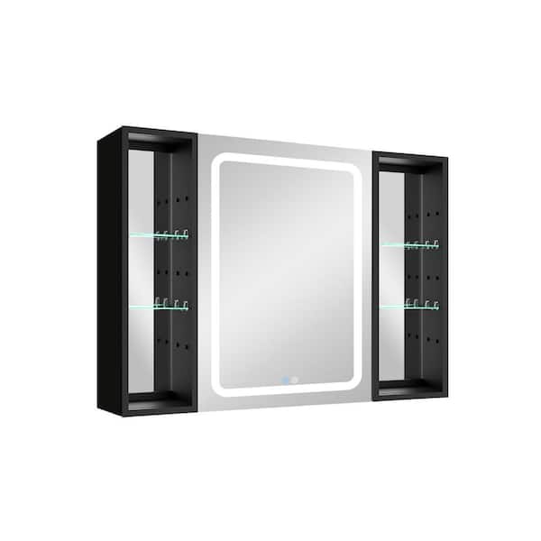 IDEAGLE 40 in. W x 30 in. H Open Right Rectangular Black Aluminium Surface Mount Medicine Cabinet with Mirror, Two Small Cabinet
