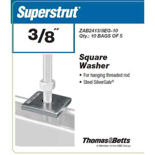 3/8 in. Square Strut Washer Silver Galvanized (5-Pack) (ZAB2413/8EG-10)