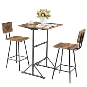 3 Piece Bar Table Set, Wood Rectangle Counter Height Dinette with 2 Bistro Stools for Kitchen Breakfast Nook, Brown