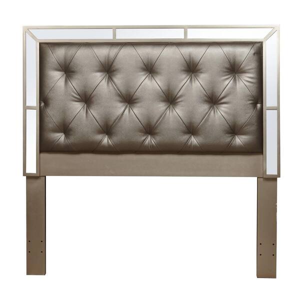 PRI Upholstered Queen Headboard with Mirrored Frame in Gray
