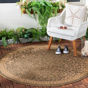 Courtyard Natural/Gold 5 ft. x 5 ft. Round Animal Print Indoor/Outdoor Patio  Area Rug