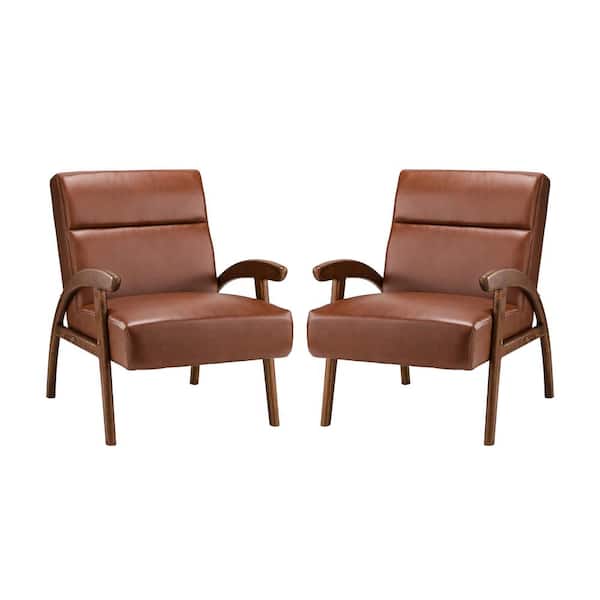 JAYDEN CREATION Eileithyia Brown ArmChair with Solid Wood Legs (Set of 2)
