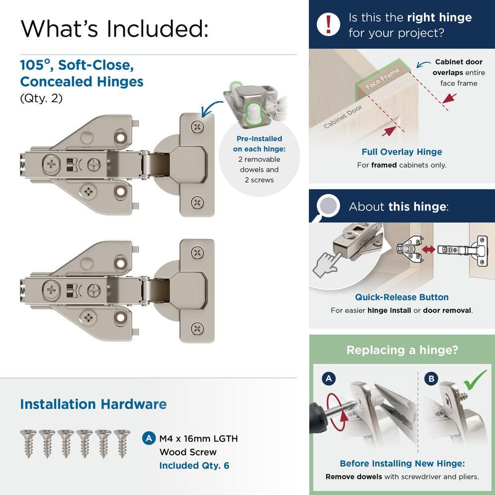 Nickel Full Overlay Soft Close Euro Concealed Cabinet Hinge
