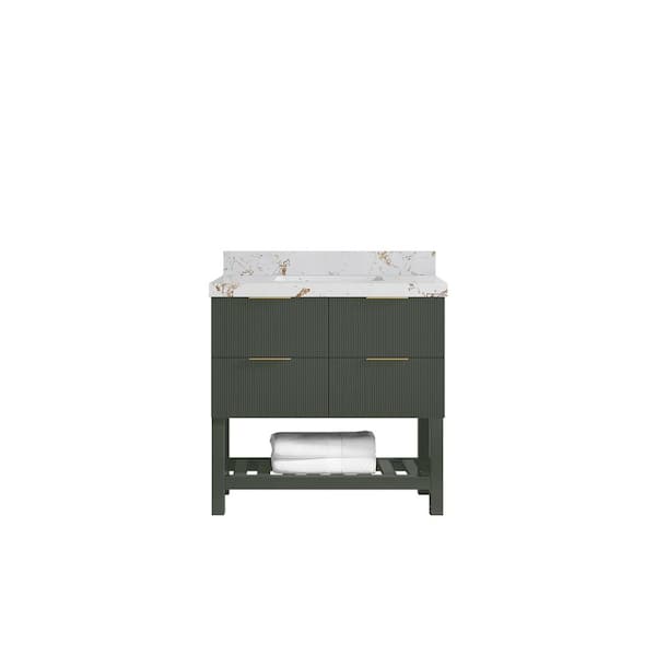 Willow Collections Catalina 36 in. Single Sink Freestanding Pewter Green Bath Vanity with Viola Gold Qt. Top Unassembled