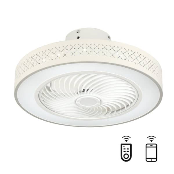 20 in. Indoor White Low Profile Enclosed Caged Standard Flush Mount Ceiling Fan Light with Integrated LED with Remote