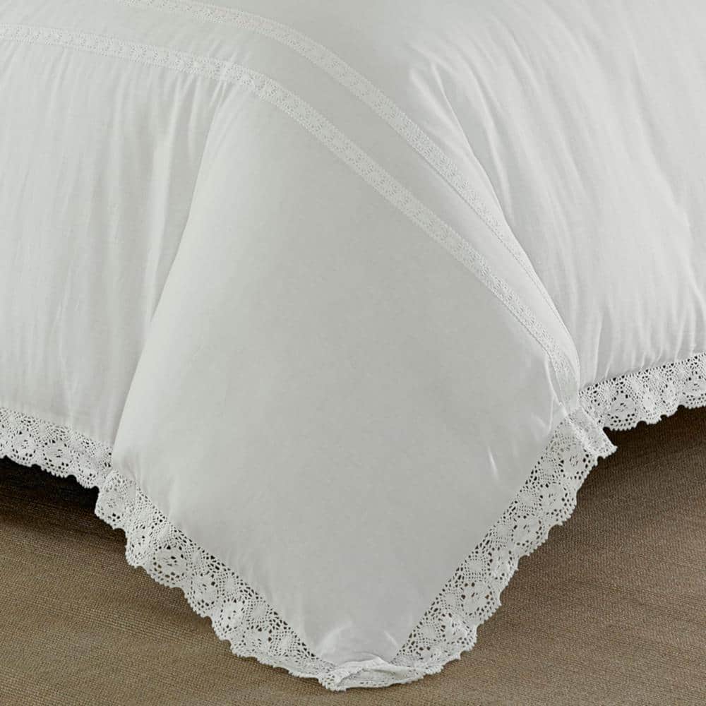 Annabella White King Cotton Bedspread Cover Set with Lace Accent