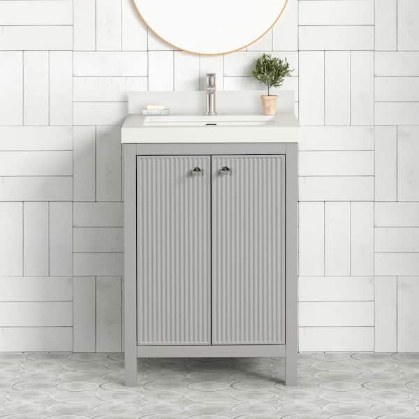 HOMEVY STUDIO Clifford 24 in. W x 20 in. D x 35 in. H Single Sink Freestanding Bath Vanity in Imperial Gray with White Acrylic Top