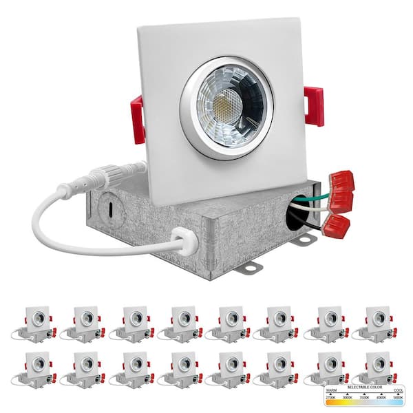 NuWatt 3 in. Canless White Square Gimbal Integrated LED Recessed Light Kit 5 CCT 2700K - 5000K New Construction (16-Pack)