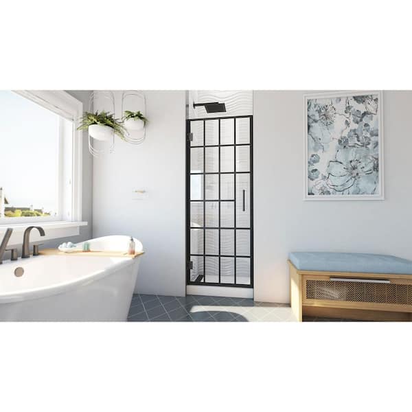 Madeira 24 in. x 76 in. Fixed Grid Pattern Shower Screen with EnduroShield  3/8 in. Thick Clear Tempered Glass