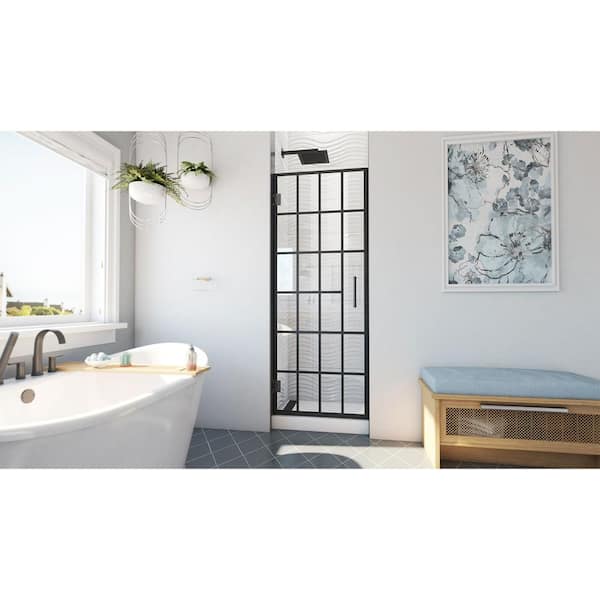 Unidoor Toulon 24 in. W x 72 in. H Pivot Frameless Shower Door in Matte Black