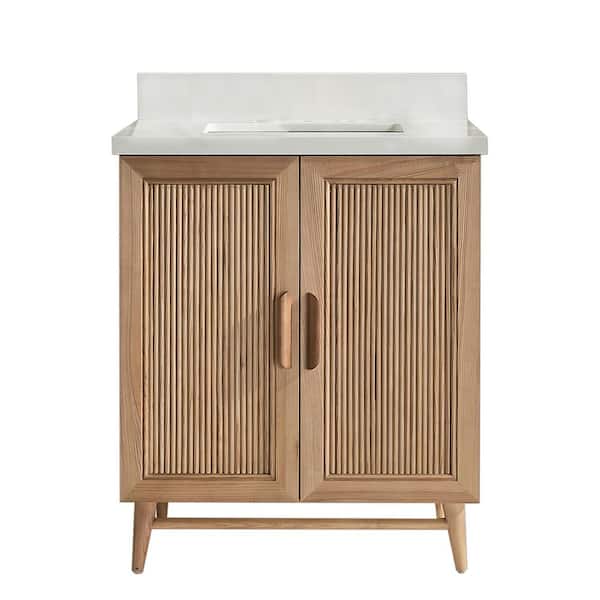 30 in. Solid Wood Light Coffee Bath Vanity with White Cultured Marble Top, Single Sink, Fully Assembled