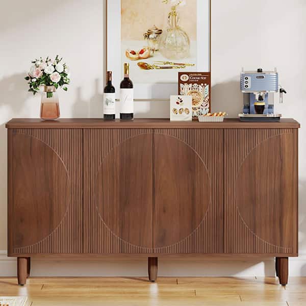 Ahlivia Brown Engineered Wood 59.4 in. Buffet Cabinet Sideboard with Shelves