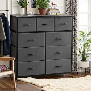 Gray 9-Drawer 11.8 in. W Chest of Drawers Fabric Storage Tower with Steel Frame, Wooden Top