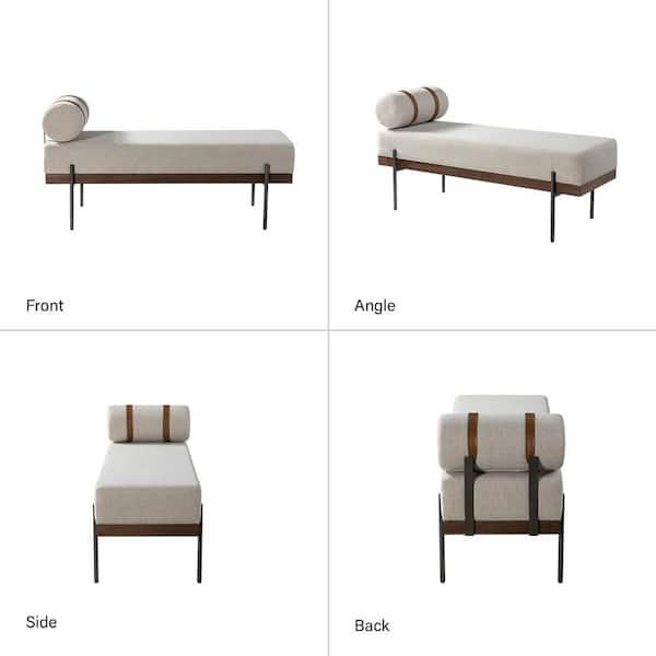 JAYDEN CREATION Cayetano Ivory Upholstered Entryway Bench