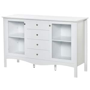 White Modern Sideboard Serving Buffet Storage Cabinet Cupboard with Glass Doors and Adjustable Shelves