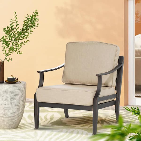 ULAX FURNITURE Tamarin 1-Piece Aluminum Outdoor Lounge Chair with Echo Dune Sunbrella Cushions