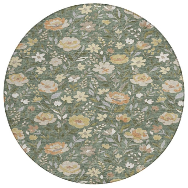 Chantille Machine Washable Indoor/Outdoor Abstract ACN2438 Basil 8 ft. x 8 ft. Round Rug