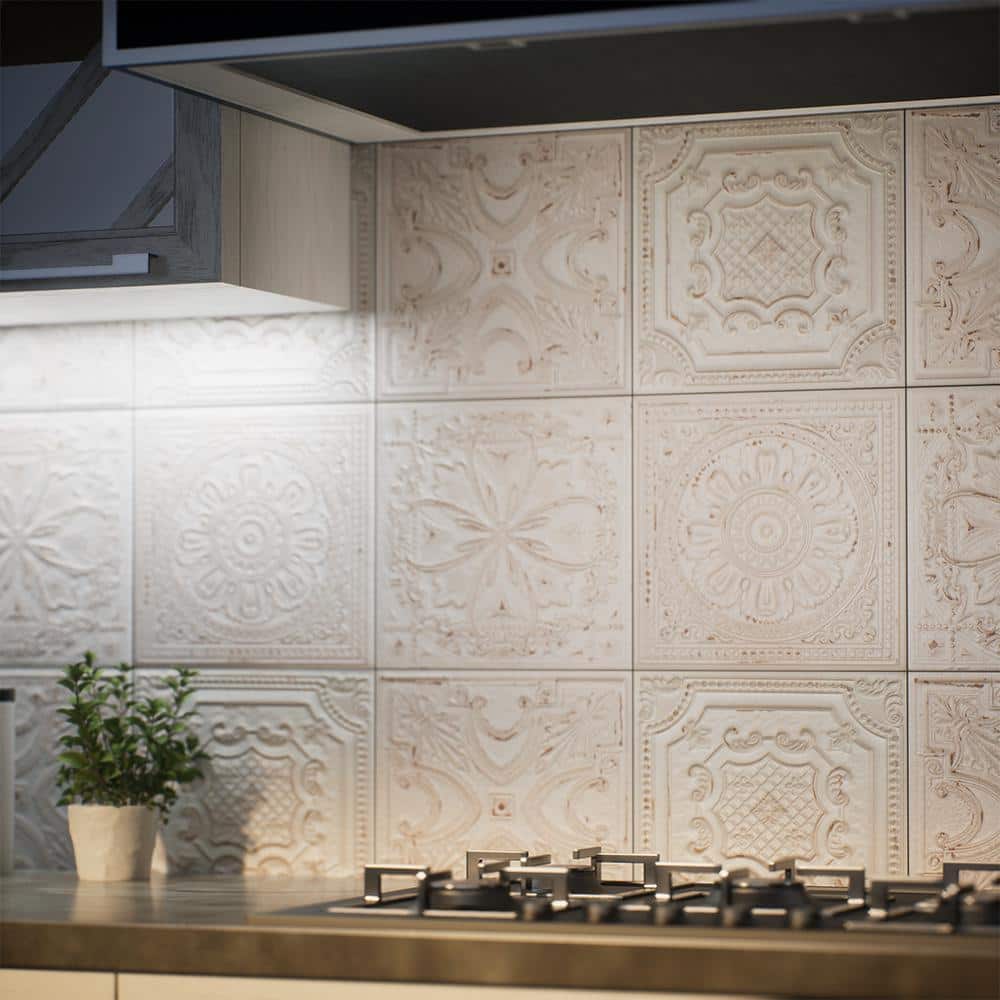 Fitz 8" x 8" White and Brown Ceramic Wall Tile