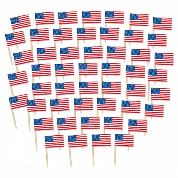 US Toothpick Flags with Wood Cocktail Picks for Party Decoration, Celebration, Cocktail Food Bar, Cake Flags (100-Pack)