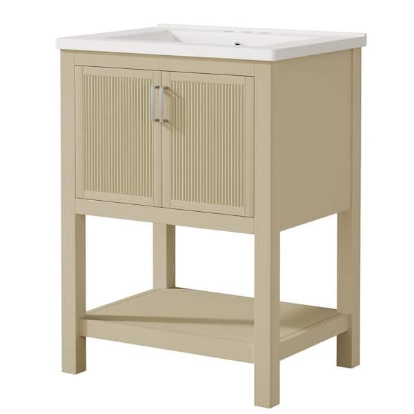 23.6 in. Storage Cabinet, Accent Cabinet with 2 Doors and Open Shelves, White