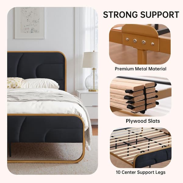 Ahokua Black Frame Queen Size Soft Velvet Platform Bed with