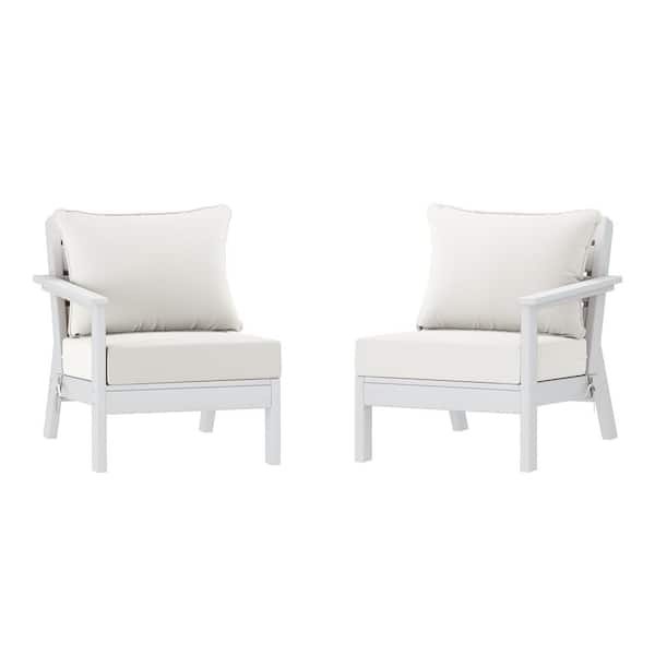 WESTIN OUTDOOR Birchwood White Arrangeable Outdoor Patio 2-Piece Deep Seating HDPE Loveseat Arm Chair Set with White Cushions