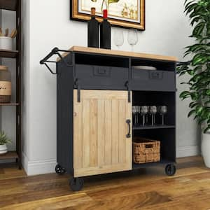 34 in. Black Metal Industrial Kitchen Cart