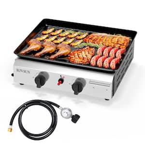 2 Burner Flat Top Griddle 20000BTU Propane Grill with Auto-Ignition, Enameled Plate & Regulator for Outdoor Camping BBQ