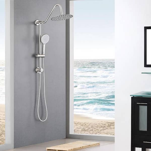 Unbranded Single Handle 3-Spray Patterns Shower Faucet 2.5 GPM with 10 in. Rain Shower Head and Pressure Balance in Brushed Nickel