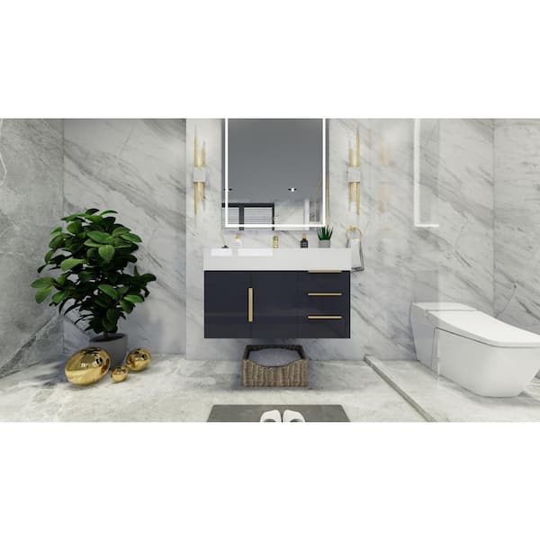 BV Better Vanity Bethany 36 in. W x 20 in. D x 22 in. H Single Sink Floating Bath Vanity in Gloss Gray with White Acrylic Top