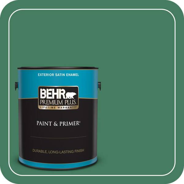 BEHR PREMIUM PLUS 1 gal. #470D-6 Greenbelt Satin Enamel Exterior Paint & Primer