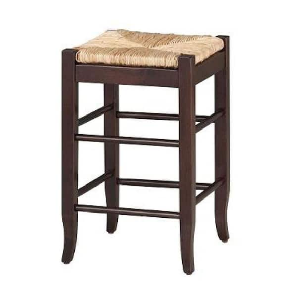 14.5 in. H Beige and Dark Brown Rush Woven Wooden Frame Counter Stool with Saber Legs
