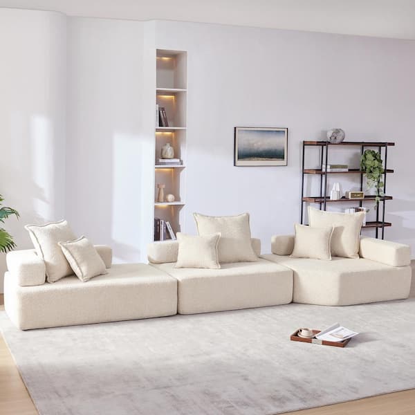 151.5 in. Oversized Boucle Fabric Modular Sectional Sofa in Beige with 6 Pillows, No Assembly Required