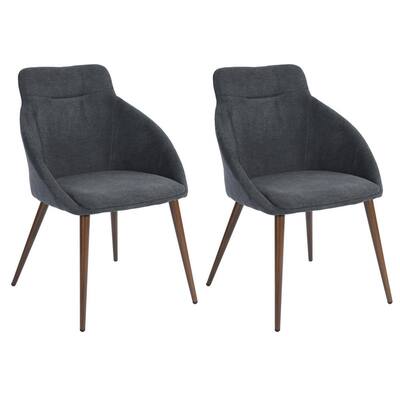 Classic Armchairs Upholstered Gray Dining Chairs with Armrest and Metal Legs, Set of 2