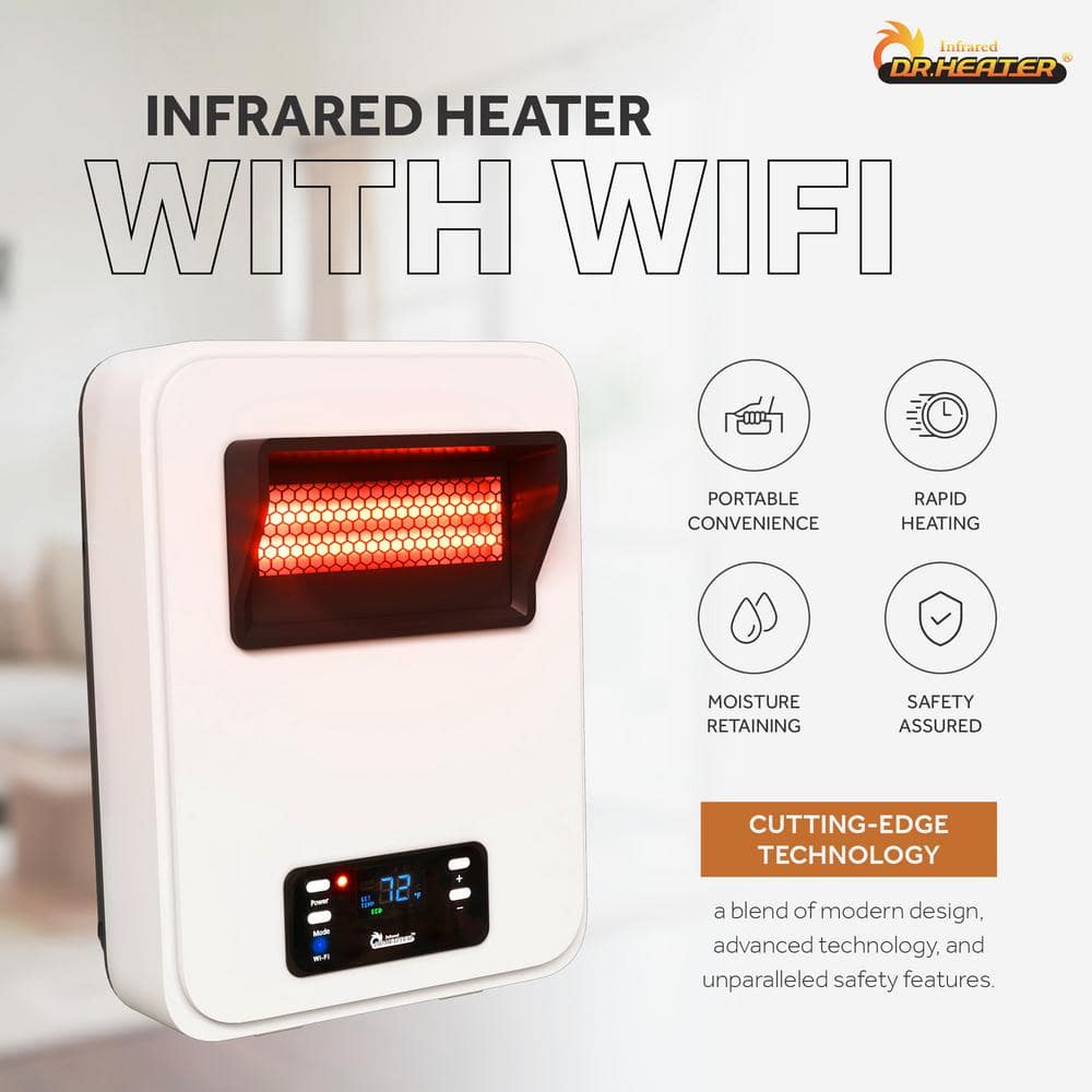 White Wall Mount 1500W Electric Space Heater with WiFi and Remote