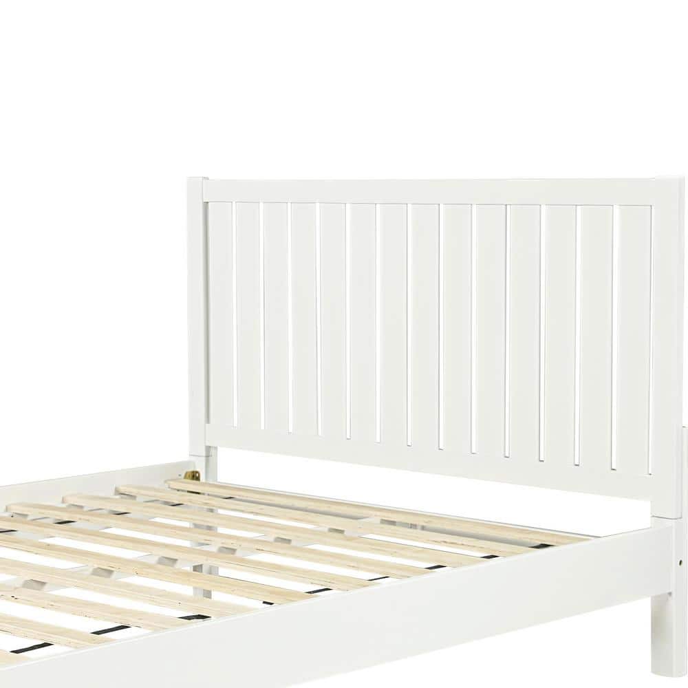 White King Pine Wood Platform Bed with Slatted Headboard