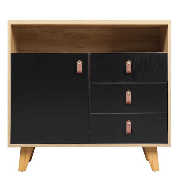 Unbranded 35.43 in. W x 15.75 in. D x 30.59 in. H Brown Wood Linen Cabinet with Door, Open Shelf and 3-Drawers for Bedroom