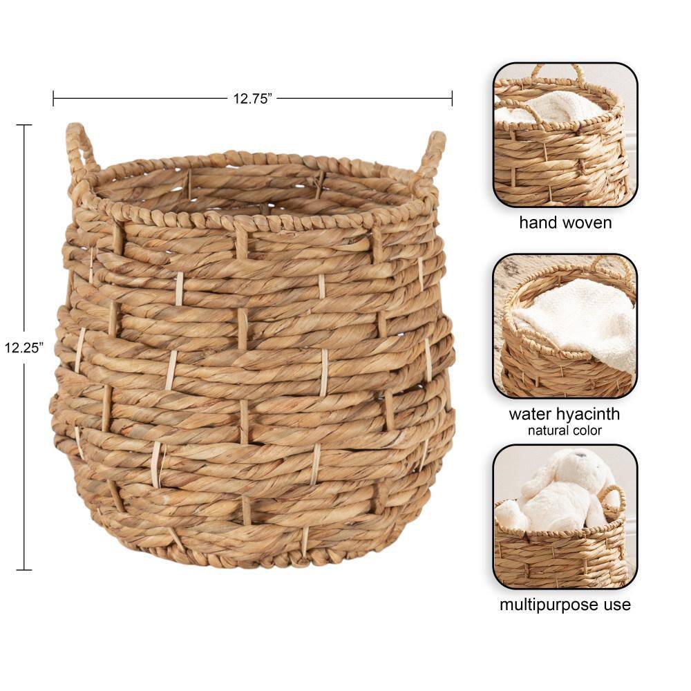Natural Seagrass Round Woven Storage Basket with Handles