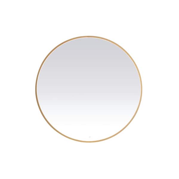 Unbranded Timeless Home 45 in. W x 45 in. H Modern Round Aluminum Framed LED Wall Bathroom Vanity Mirror in Brass
