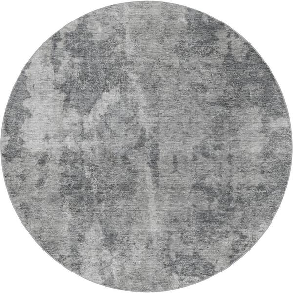 Dream Shag Premium Machine Washable Abstract ADS573 Gray 8 ft. x 8 ft. Round Rug