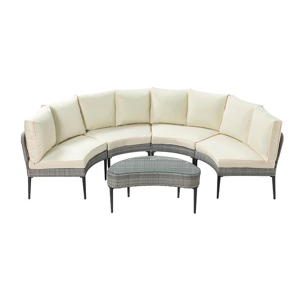 Afoxsos Beige 5-Piece Rattan Wicker Outdoor Patio Furniture
