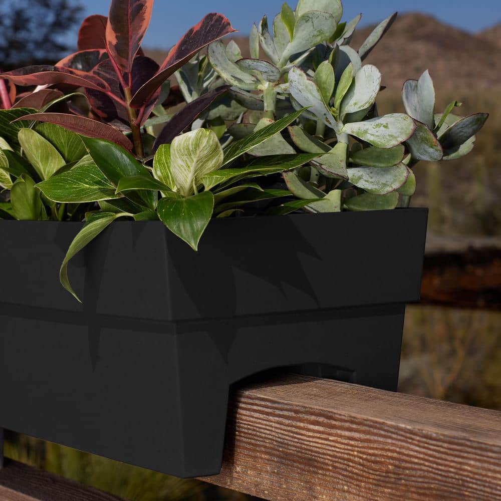 Black Recycled Plastic Rectangular Deck Rail Planter