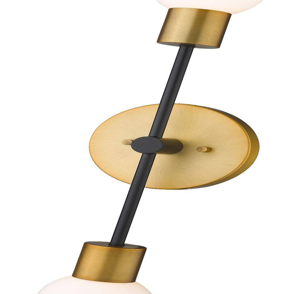 Neutra 25.5" Matte Black and Brass Wall Sconce with Opal Glass Shades