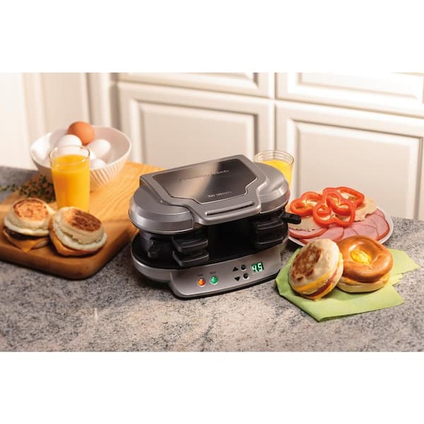 Silver two Individual Meals Dual Breakfast Sandwich Maker with Digital Timer 