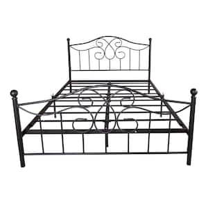 Modern Queen Size Black Metal Bed Frame with Headboards