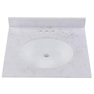 25 in. W x 22 in. D Cultured Marble White Round Single Sink Vanity Top in Pulsar