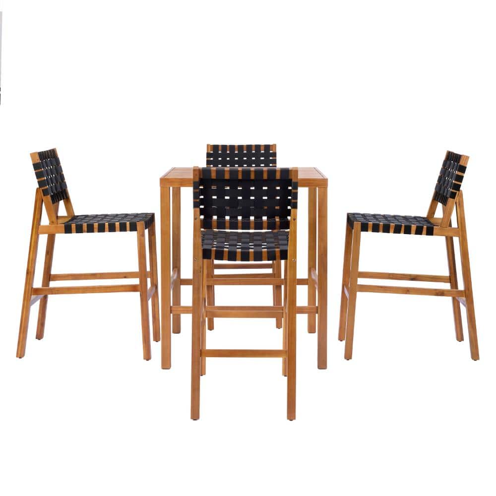 Black Outdoor Solid Wood Patio Furniture Set with 4 Chiars, 1 Table price history on PriceWatchPro