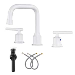 8 in. Widespread 2-Handle Bathroom Faucet with Pop Up Drain, 3 Hole Bathroom Sink Lavatory Faucet in White