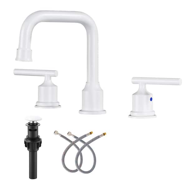 ARCORA 8 in. Widespread 2-Handle Bathroom Faucet with Pop Up Drain, 3 Hole Bathroom Sink Lavatory Faucet in White